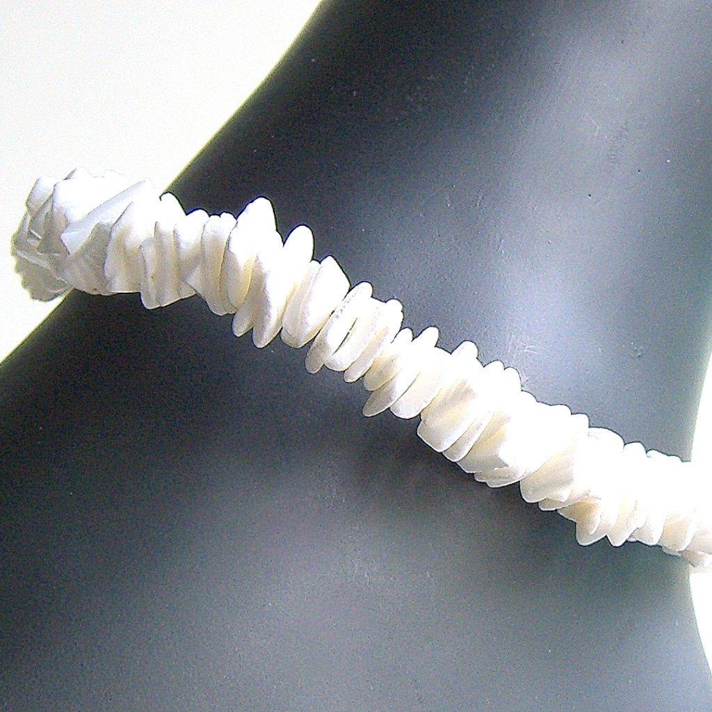 Puka Shell Anklet 9 White Square Cut Chip Hawaiian Beach Sea Shell 5233